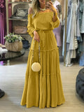 Zjkrl - Wrap Falbala Solid Color Off-The-Shoulder Maxi Dresses