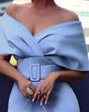 Zjkrl Off Shoulder Wrap Belted Skinny Dress