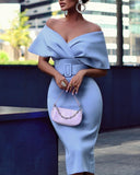 Zjkrl Off Shoulder Wrap Belted Skinny Dress