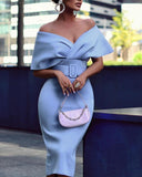 Zjkrl Off Shoulder Wrap Belted Skinny Dress
