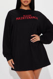 Zjkrl - Black Casual Letter Print Basic O Neck Long Sleeve Dresses