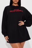Zjkrl - Black Casual Letter Print Basic O Neck Long Sleeve Dresses