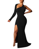 Zjkrl - Asymmetrical One Shoulder High Slit Backless Mermaid Dress