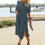 Zjkrl - Solid Color Women Casual Short Sleeve Maxi Dress
