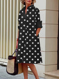 Zjkrl - Vintage Long Sleeves Polka Dot Lapel Midi Dresses