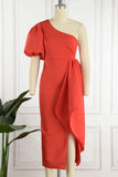 Zjkrl - White Elegant Solid Patchwork Flounce Asymmetrical Oblique Collar Evening Dress Dresses