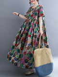 Zjkrl - Vintage Loose Multi-Colored Floral Printed Midi Dress