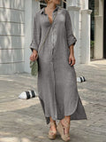 Zjkrl - Solid Color Casual Button Lapel Collar Shirt Maxi Dress