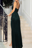 Zjkrl - Green Sexy Patchwork Sequins Backless Slit Spaghetti Strap Evening Dress Dresses