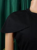 Zjkrl - Short Sleeves Skinny Pleated Solid Color Split-Back Split-Front Split-Joint Round-Neck Midi Dresses