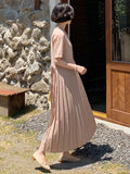 Zjkrl - Urban Ruffled Split-Joint High Waisted Short Sleeves Midi Dress