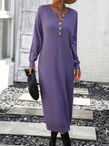 Zjkrl - Long Sleeves Loose Buttoned Split-Joint Round-Neck Midi Dresses Sweater Dresses