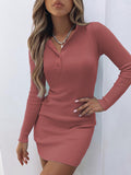 Zjkrl - Casual Bodycon Skinny Solid Color V-Neck Sweater Dresses