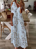Zjkrl - Boho Floral Lace Hollow Shoulder Maxi Dress