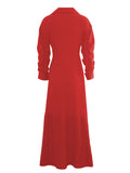 Zjkrl - Solid Button Front Belted Dress, Elegant Ruched Sleeve Ruffle Trim Maxi Dress, Women's Clothing