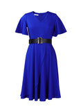 Zjkrl - Irregular Clipping Plus Size Belted Solid Color Round-Neck Midi Dresses