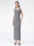 Zjkrl - Urban Loose Solid Color Tied Pleated Top&V-Back Vest Dress Two Pieces Set