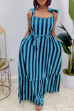 Zjkrl - Black Casual Sweet Daily Simplicity Striped Patchwork With Belt Contrast Spaghetti Strap Dresses