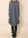 Zjkrl - Original Loose Pleated 4 Colors Round-Neck Long Sleeves Short Dress