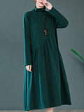 Zjkrl - Original Solid High-Neck Knitting Dress