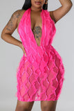 Zjkrl - Black Sexy Solid Patchwork See-through Backless Halter Sleeveless Dress Dresses