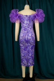 Zjkrl - Purple Fashion Sexy Print Patchwork Slit Off the Shoulder Evening Dress