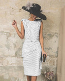 Women's Sheath Dress Knee Length Dress - Sleeveless Polka Dot Print Polka Dots Ruched Spring & Summer Plus Size Hot Vintage White Red Light Blue