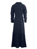 Zjkrl - Solid Button Front Belted Dress, Elegant Ruched Sleeve Ruffle Trim Maxi Dress, Women's Clothing