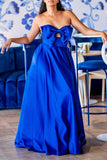 Zjkrl - Blue Elegant Formal Plain Hollowed Out With Bow Strapless Evening Dress Dresses