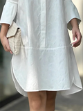 Zjkrl - Long Sleeves Loose Solid Color Split-Joint Lapel Collar Mini Shirt Dresses