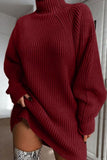 Zjkrl - Casual Solid Basic Turtleneck Long Sleeve Dresses