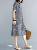 Zjkrl - Artistic Retro Floral Printed Stand Collar Short Sleeves Cheongsam Midi Dress