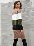 Zjkrl - Casual Long Sleeves Contrast Color Round-Neck Sweater Dresses
