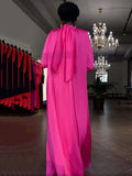Zjkrl - Flared Sleeves Long Sleeves Solid Color High-Neck Maxi Dresses