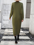 Zjkrl - Long Sleeves Loose Buttoned Split-Joint Round-Neck Midi Dresses Sweater Dresses