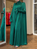 Zjkrl - Flared Sleeves Long Sleeves Solid Color High-Neck Maxi Dresses