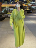 Zjkrl - Urban Loose Long Sleeves Solid Color V-Neck Sweater Dresses
