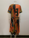 Zjkrl - A-Line Loose Printed Round-Neck Midi Dresses