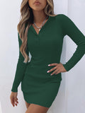 Zjkrl - Casual Bodycon Skinny Solid Color V-Neck Sweater Dresses