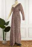 Zjkrl - White Celebrities Patchwork Sequins One Shoulder Trumpet Mermaid Dresses
