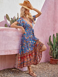 Zjkrl - High End Bohemian Mid Rise Thai Style Print Dress Women's Maxi Dresses