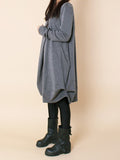 Zjkrl - Original Loose Pleated 4 Colors Round-Neck Long Sleeves Short Dress