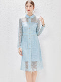 Zjkrl - Elegant Spring Hollow Out Lace Dresses for Women 2023 New Designer Long Sleeve Sexy Transparent Party Vestidos Blue Lady