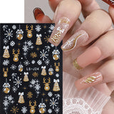 Zjkrl - Christmas Nail Sticker 3D Reflective Shiny Glitter Gold Silver Snowflake Elk Bells Decal Slider For Manicure Decoration NLLS-J24