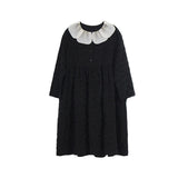 Leorlax Original Black Dress Female Fall New Fashion Girl Long-sleeved Petal Collar Japanese Polka Dot Dresses for Women 2023