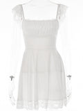 Zjkrl 2023 Autumn Lace Basic Mini Sexy Dress Women Spaghetti Strap Party Backless Slim Dresses Shirring Vestidos Elegant