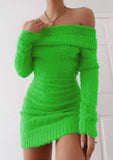 Off Shoulder Women Sweater Bodycon Dress Sexy French Knitted Long Sleeve Pink Y2k Vintage Winter Clothes Slim Knitwear Vestido