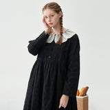 Leorlax Original Black Dress Female Fall New Fashion Girl Long-sleeved Petal Collar Japanese Polka Dot Dresses for Women 2023
