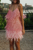 Zjkrl Feather&Sequined Sweet Mini Dress