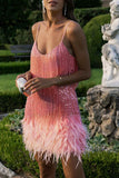 Zjkrl Feather&Sequined Sweet Mini Dress